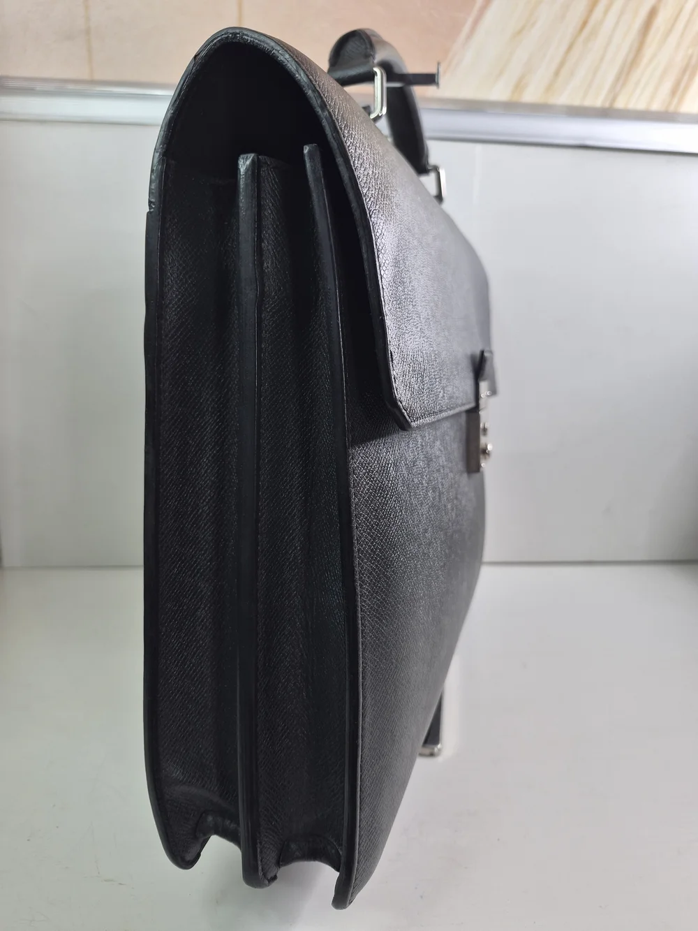 Louis Vuitton Black Textured Leather Briefcase with Silver Lock